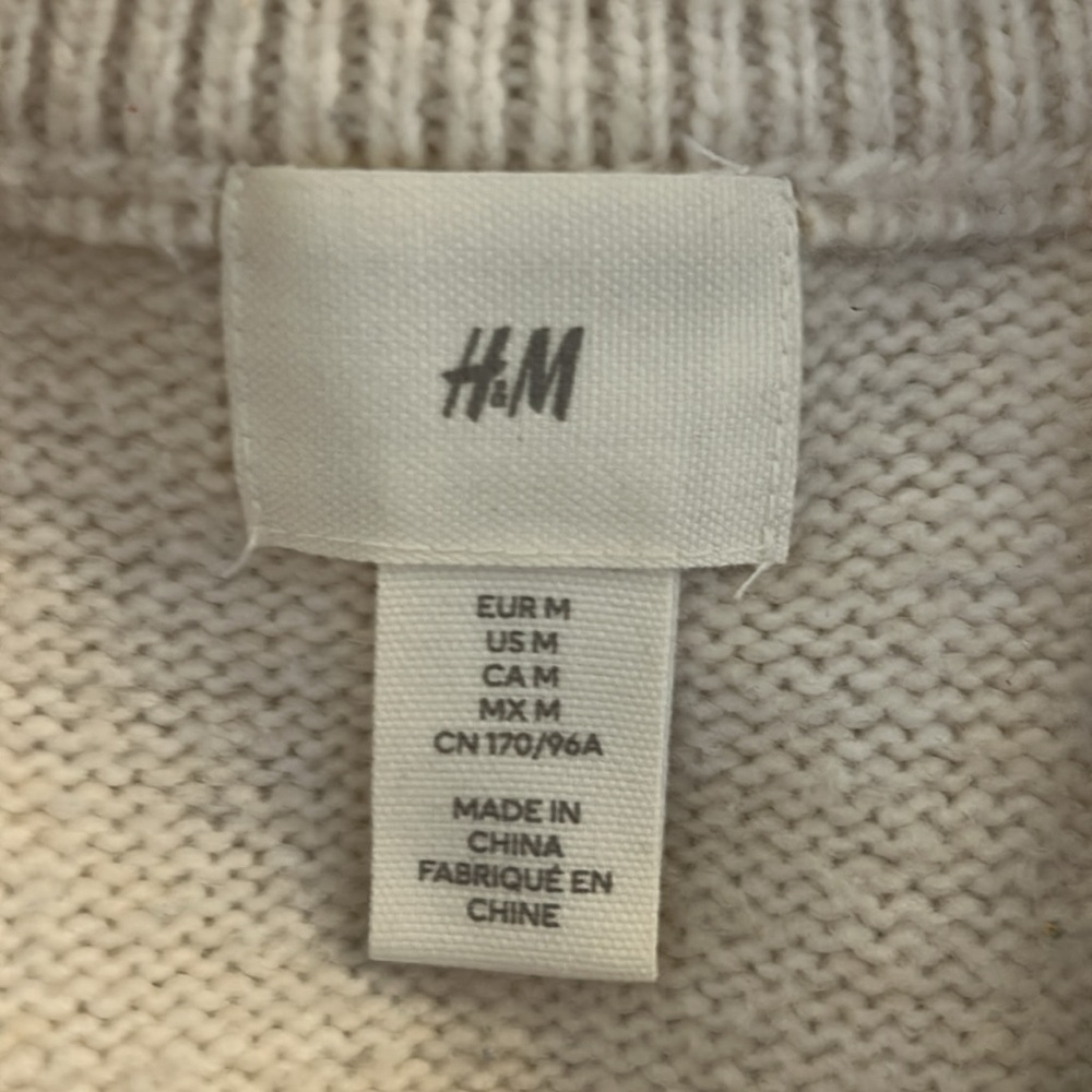 H&M Cream Cable Knit Coastal Wool Blend Country Core Crewneck Sweater Medium - Picture 5 of 6